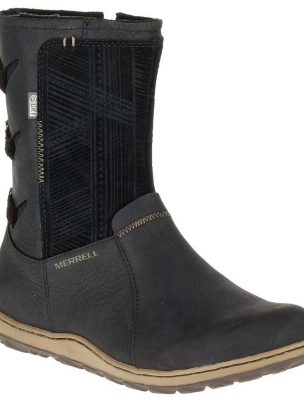 Merrell Size 8.5 $150 Black Leather Ashland Vee Mid Calf Waterproof Winter Boots